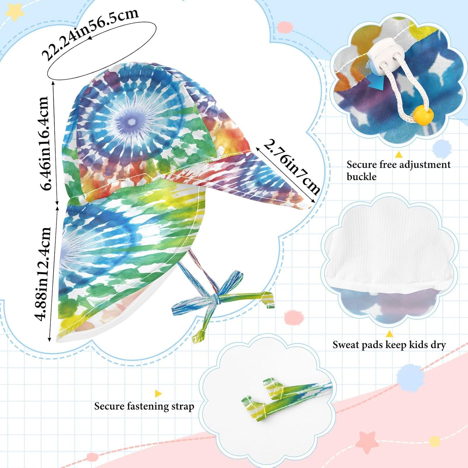 Adjustable Rainbow Tie-Dye Baby Sun Hat