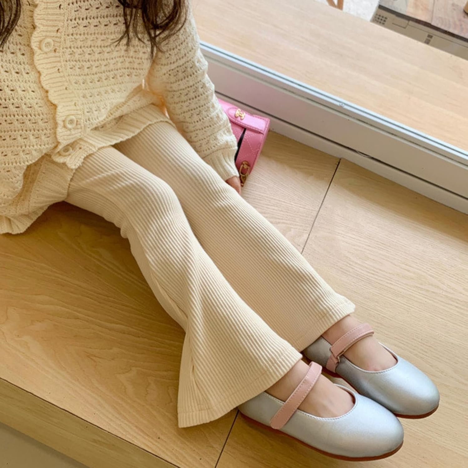 Comfortable Toned Toddler Girls Flared Pants Wide Leg Ribbed Trousers