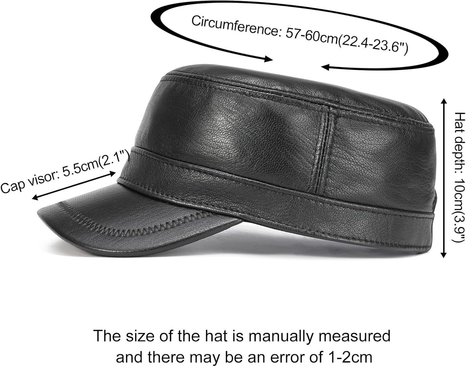 VOBOOM Leather Adjustable Flat Top Cap for Men - Military Style