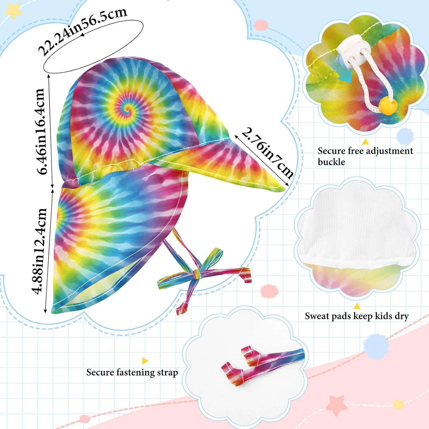 Adjustable Rainbow Sun Hat for Kids