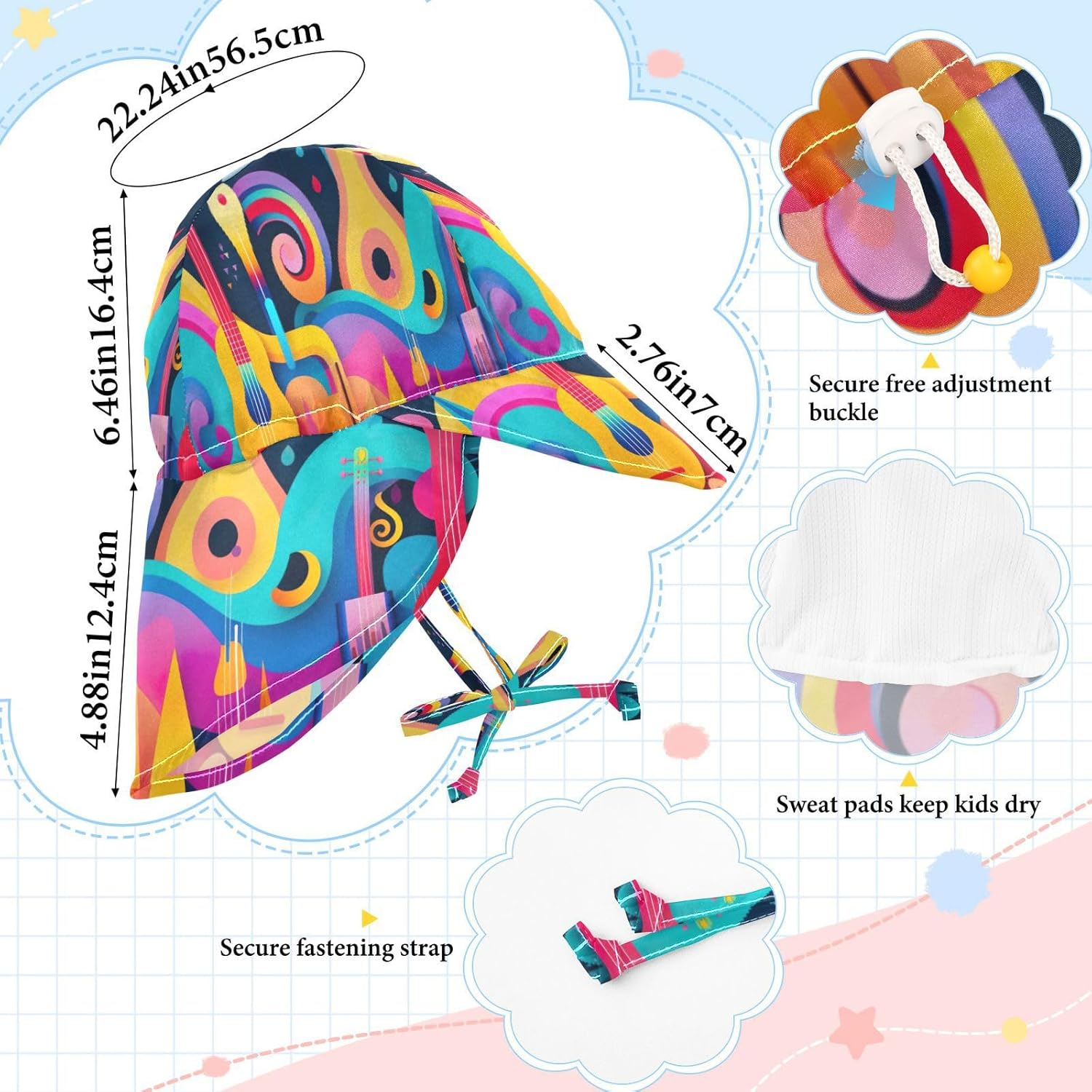 Emelivor Music Guitar Baby Sun Hat UPF 50 Wide Brim