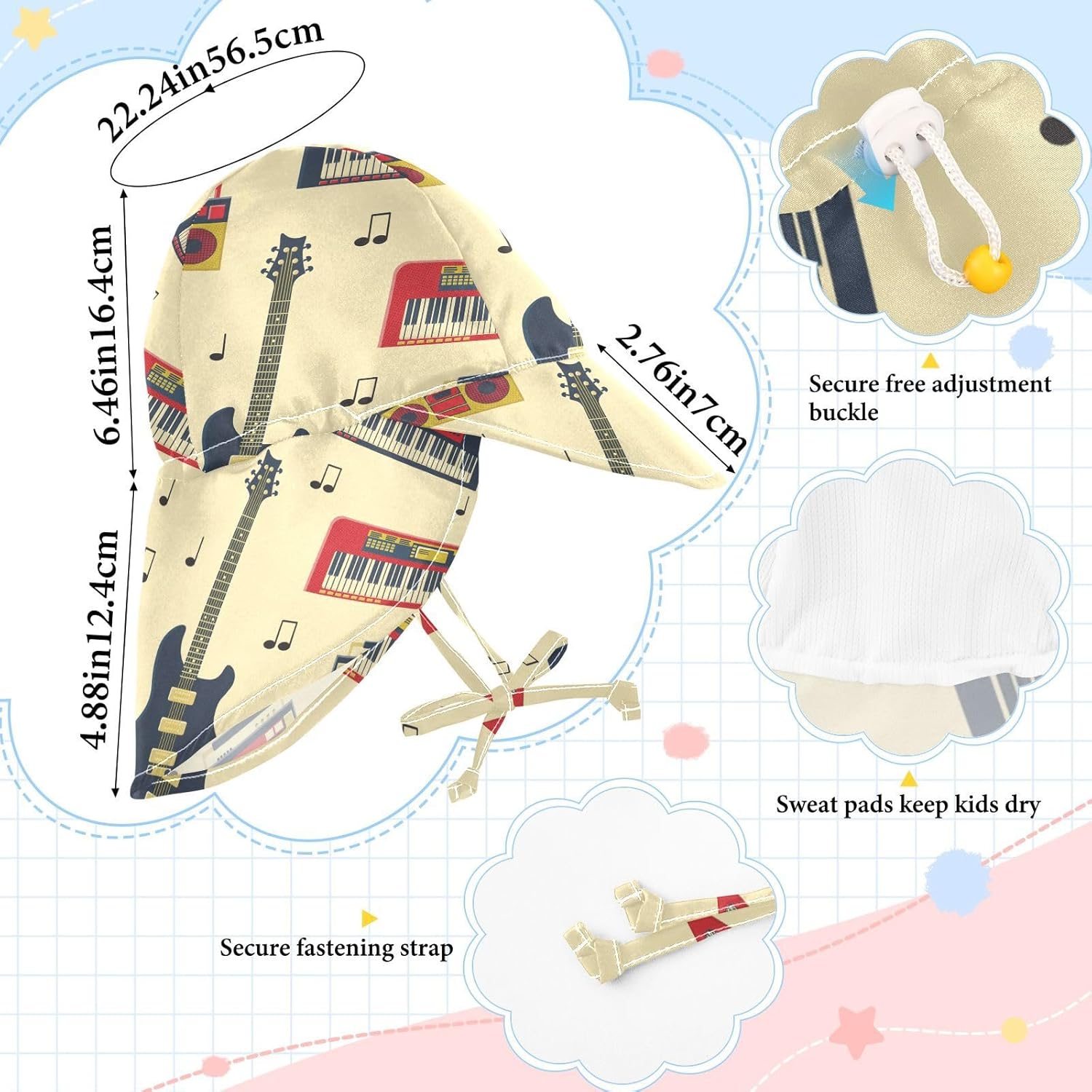 Retro Guitar Sunhat for Toddlers Protection and Style