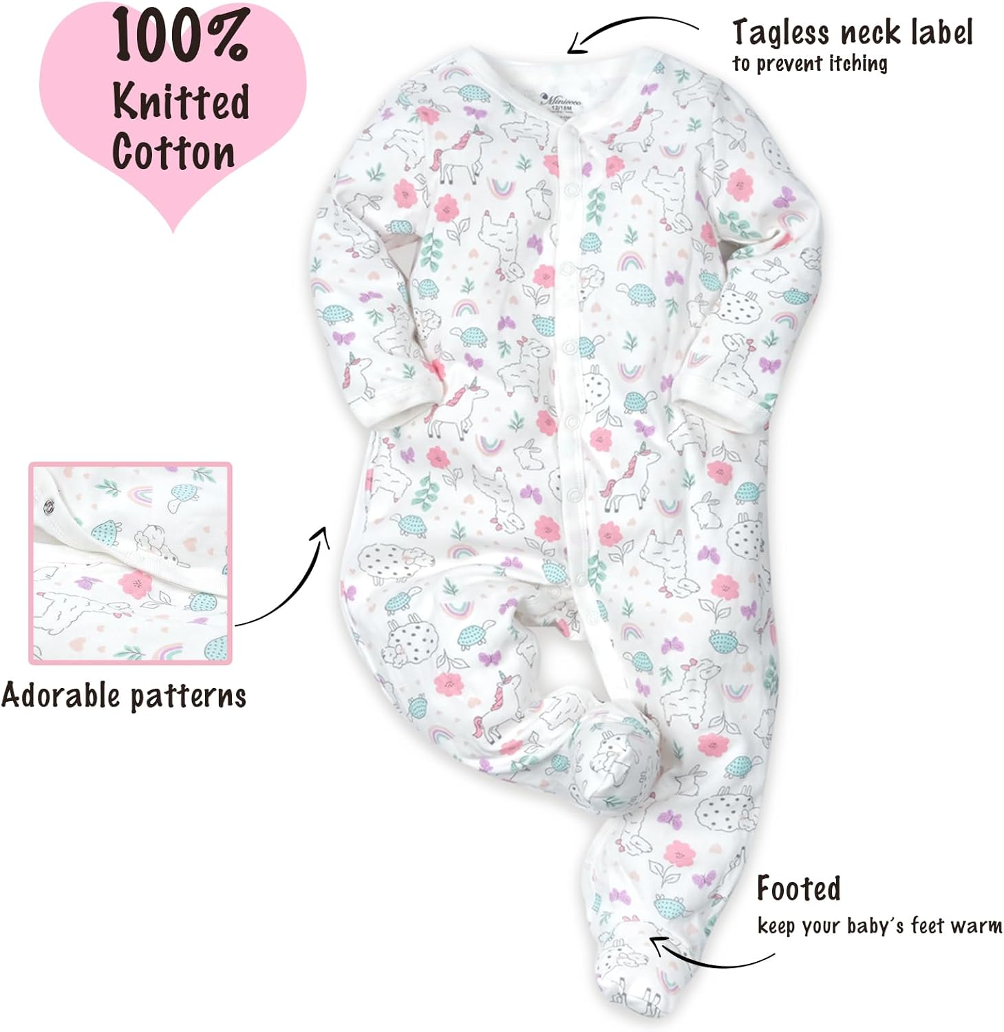 babies girls cotton footies multi pack long sleeve one-piece jumpsuit