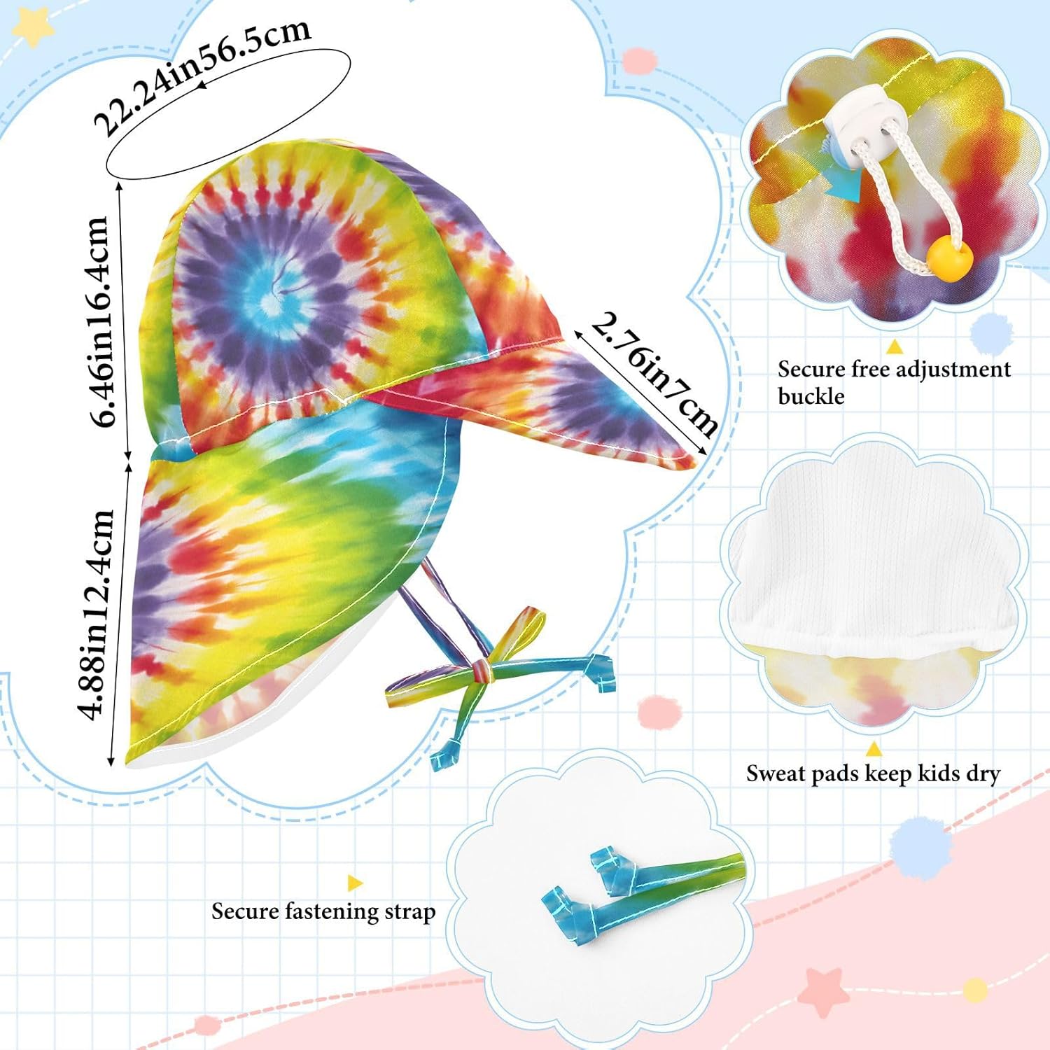 Emelivor Tiedye Rainbow Baby Sun Hat UPF 50