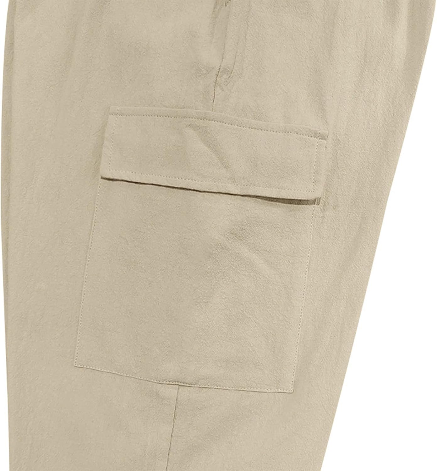 WENKOMG1 Mens Elastic Waist Drawstring Linen Cargo Pants for Casual Summer