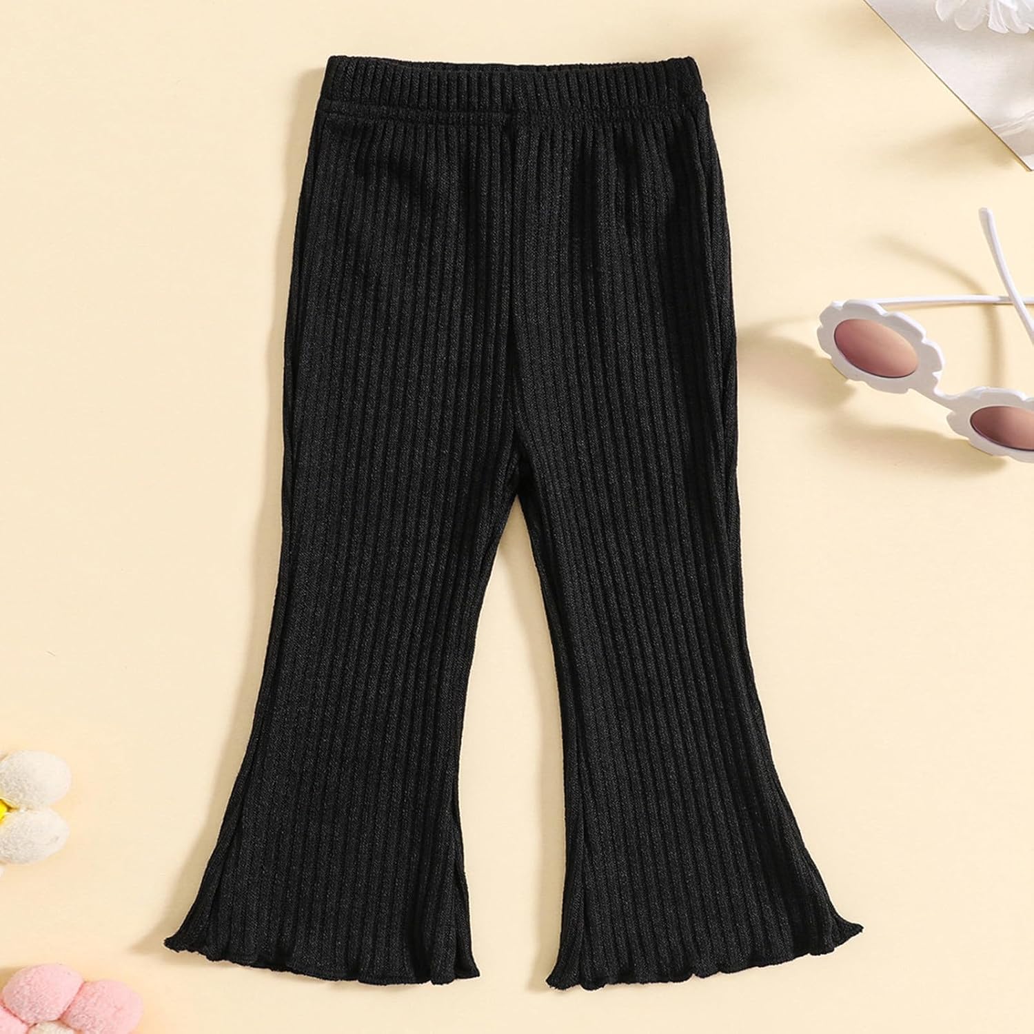 Flared Ribbed Flage pants for Baby Girls - Set of 3