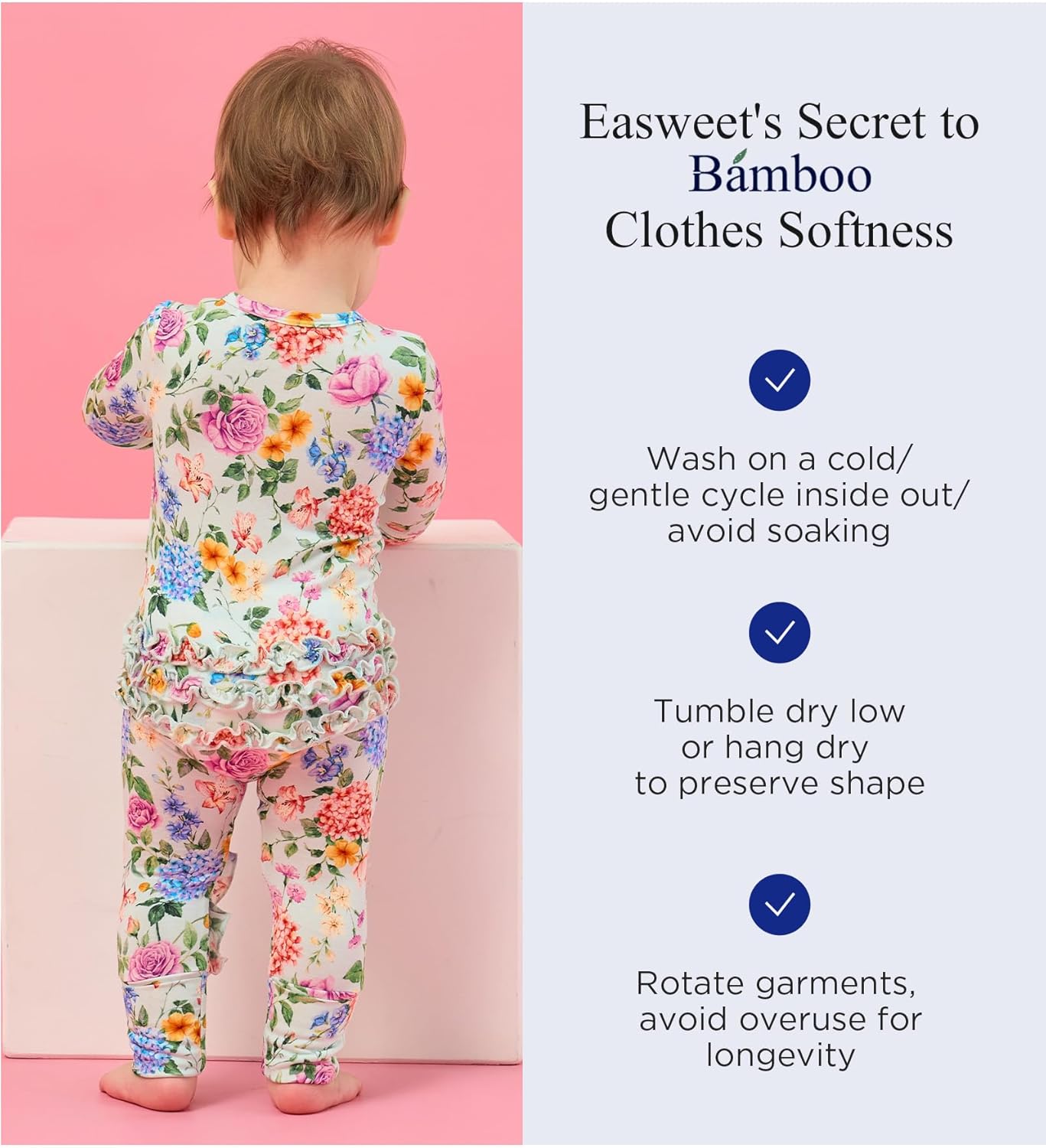 EASWEET Bamboo Viscose Pajamas for Baby Girls Soft Stretchy and Adorable