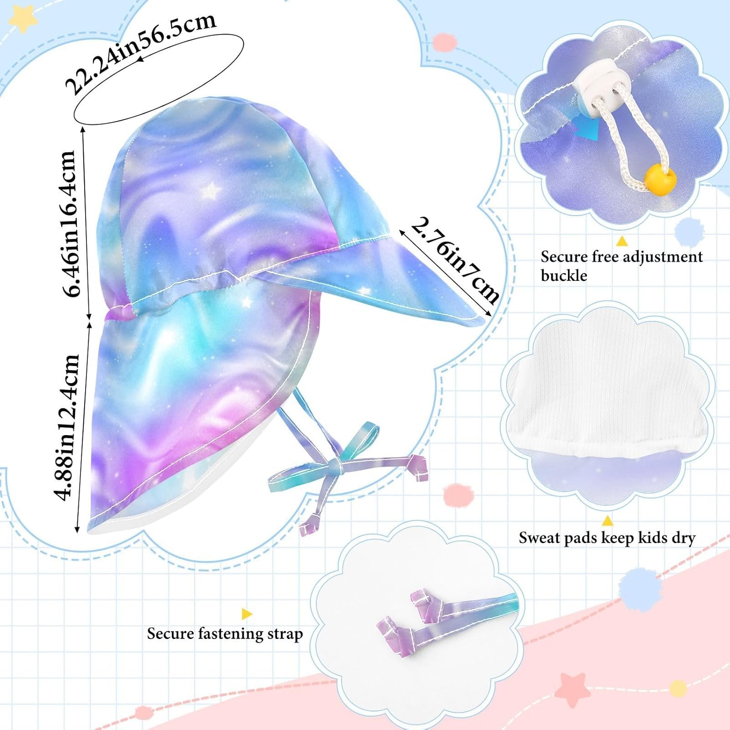 WIFIU Baby Sun Hat for Girls Boys Rainbow Waves 2-4T