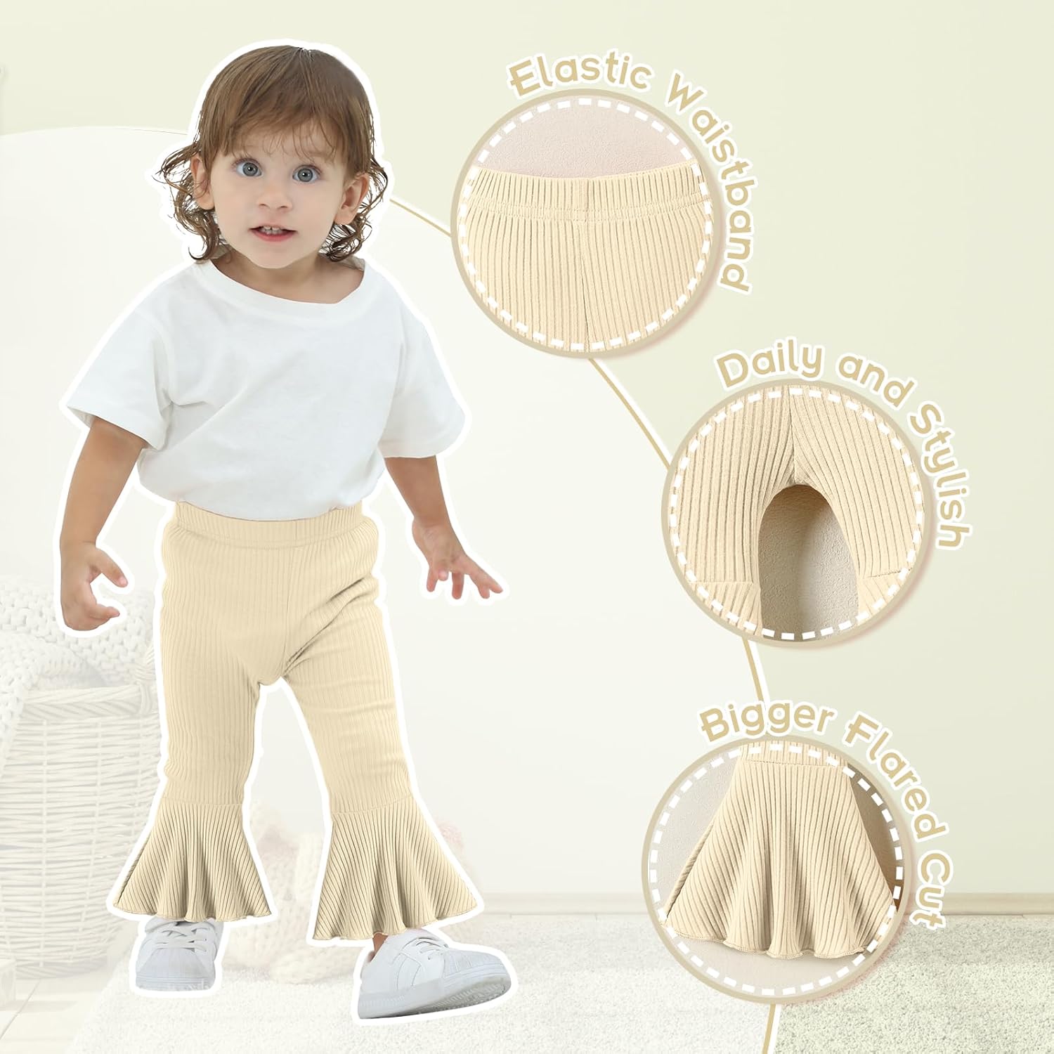 DREAM BUS 3 Pack Baby Girl Flare Pants with Bell Bottoms