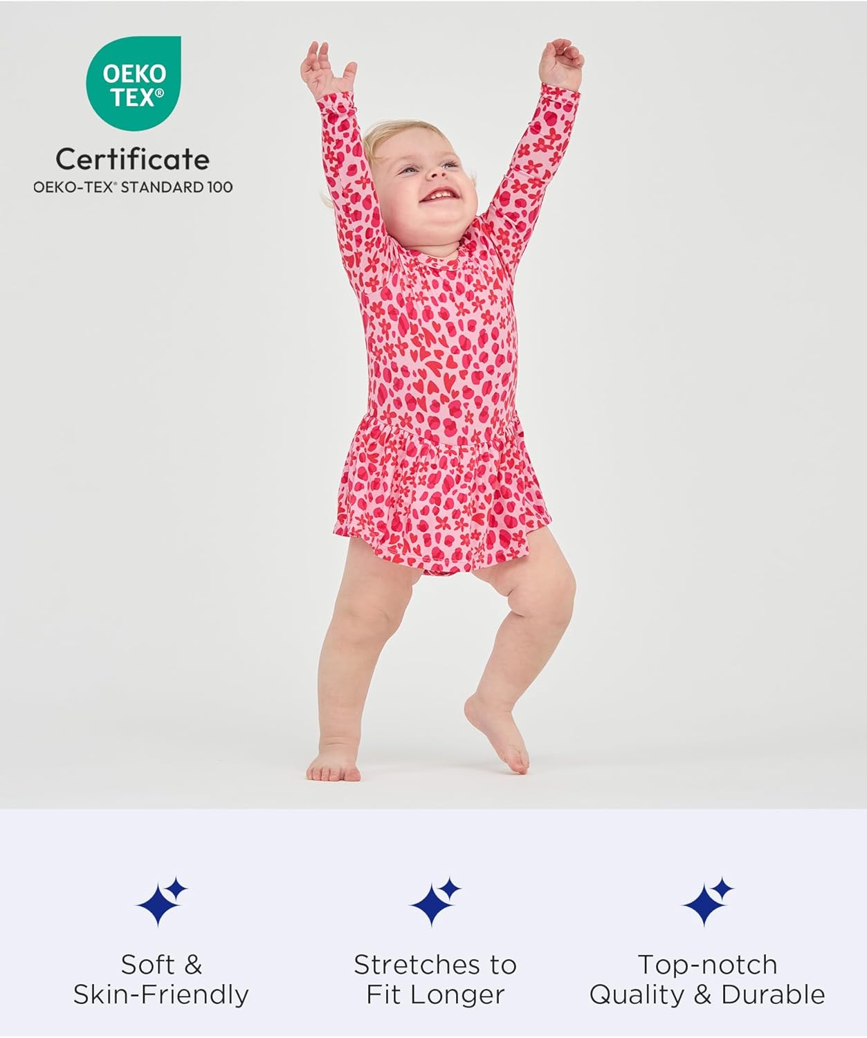 EASWEET Baby Girl Bodysuit Dress - Bamboo Viscose Long Sleeve Romper for Infants