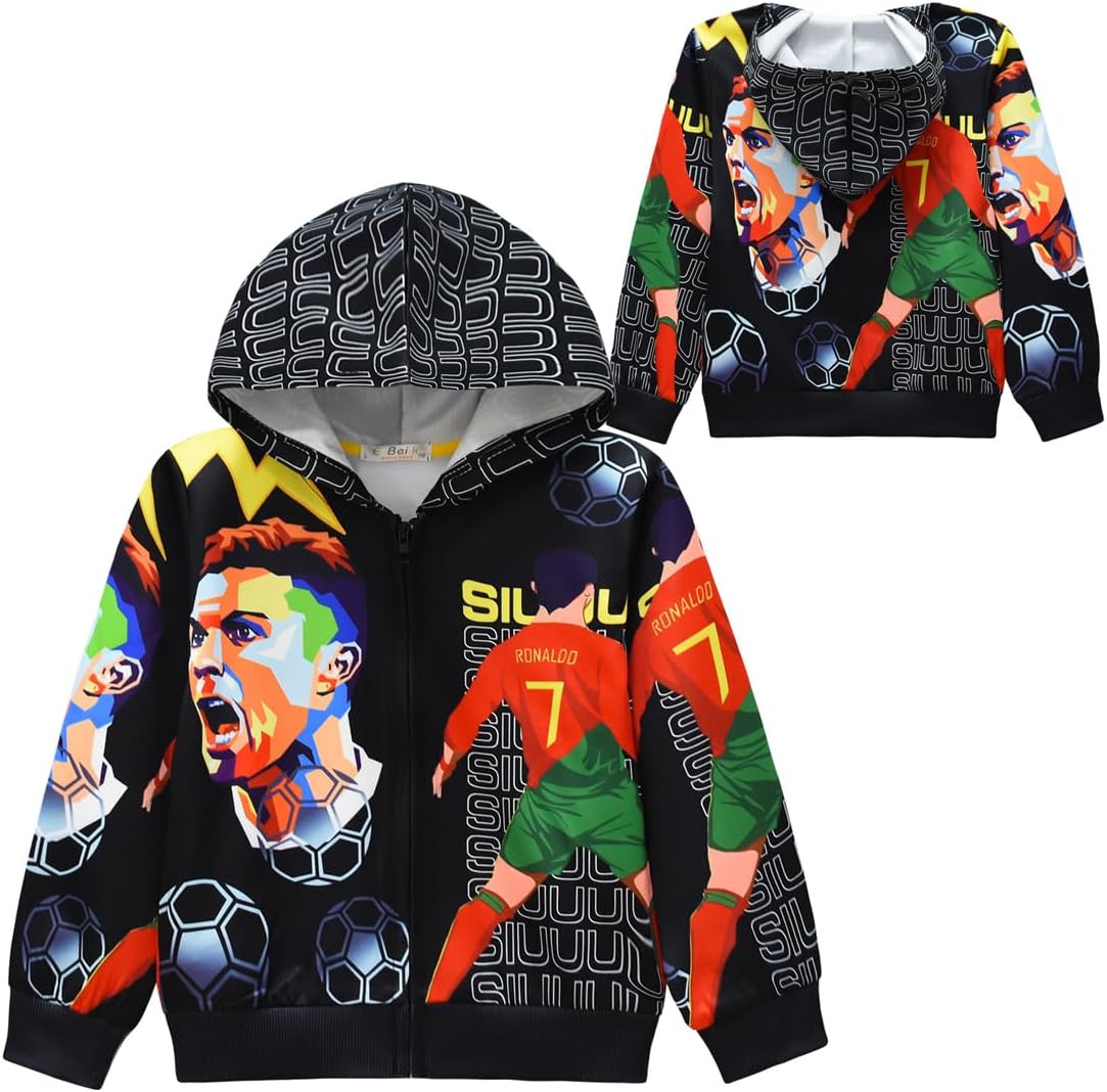 Kids Boys Zipper Hoodie Pullover Sports Star Cartoon 5-13Y