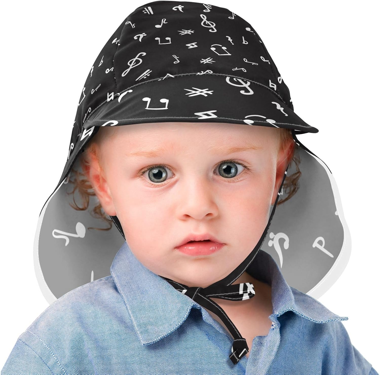 Toddler Sun Hat Musical Notes Black White