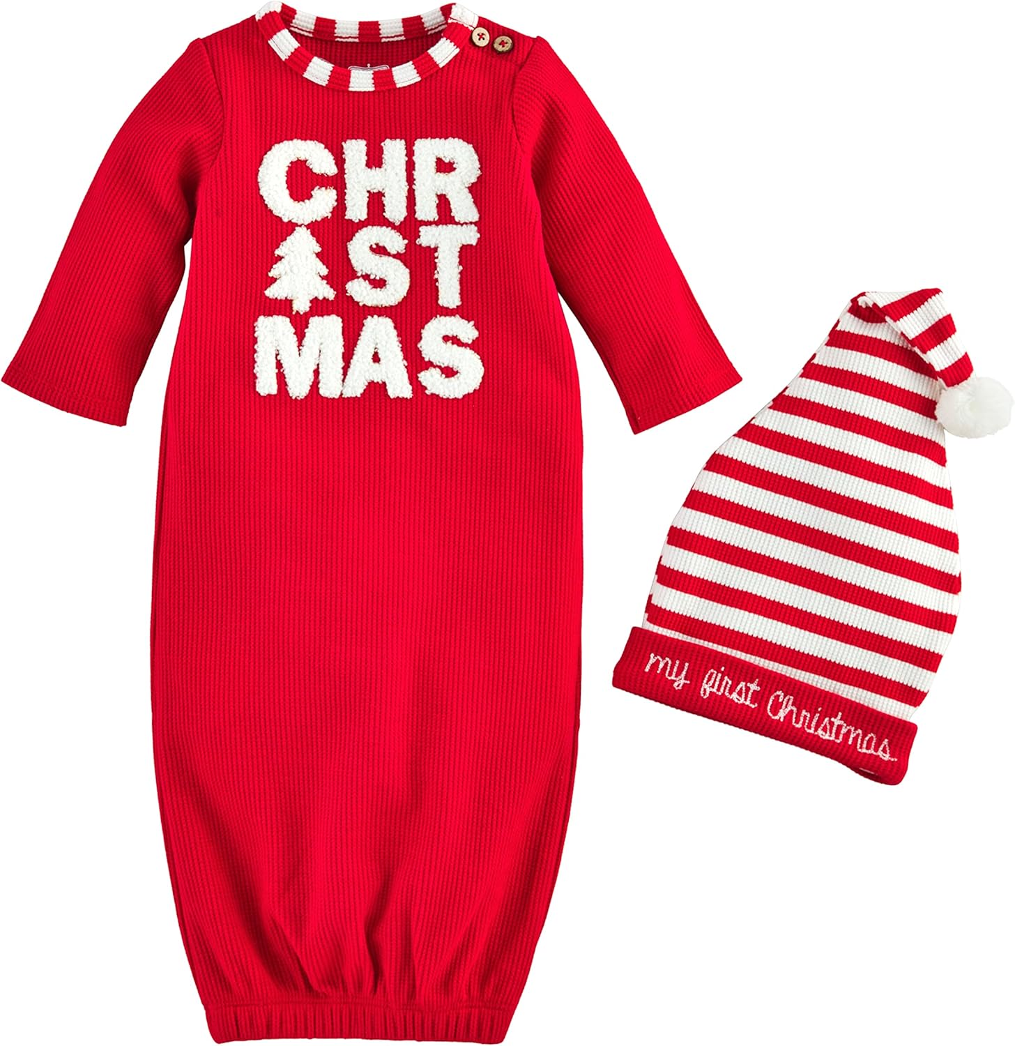 Mud Pie Christmas Woven Wreath Gown Set for Baby