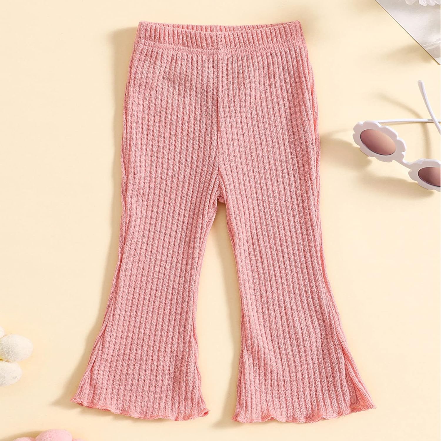 Flared Ribbed Flage pants for Baby Girls - Set of 3