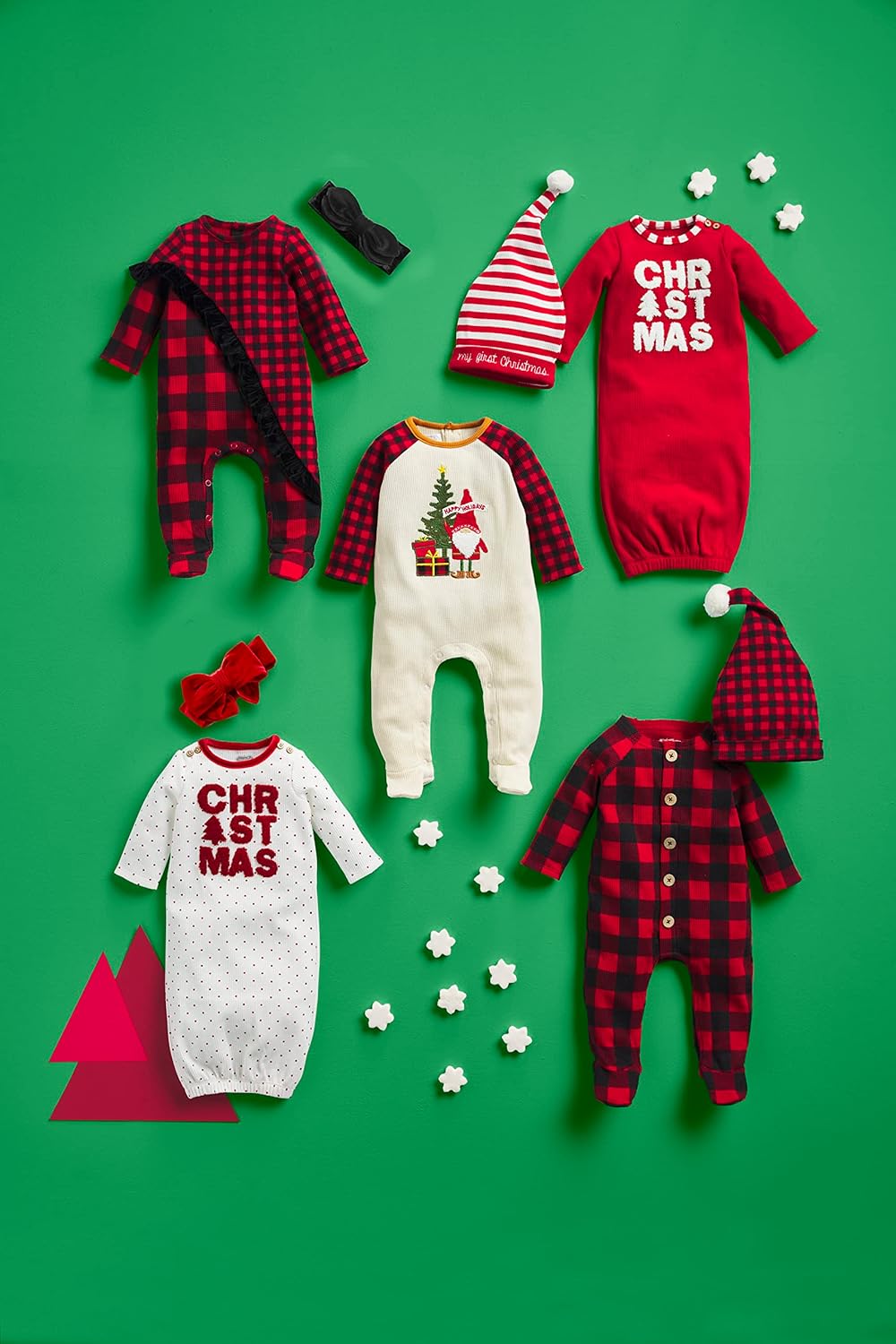 Mud Pie Christmas Woven Wreath Gown Set for Baby