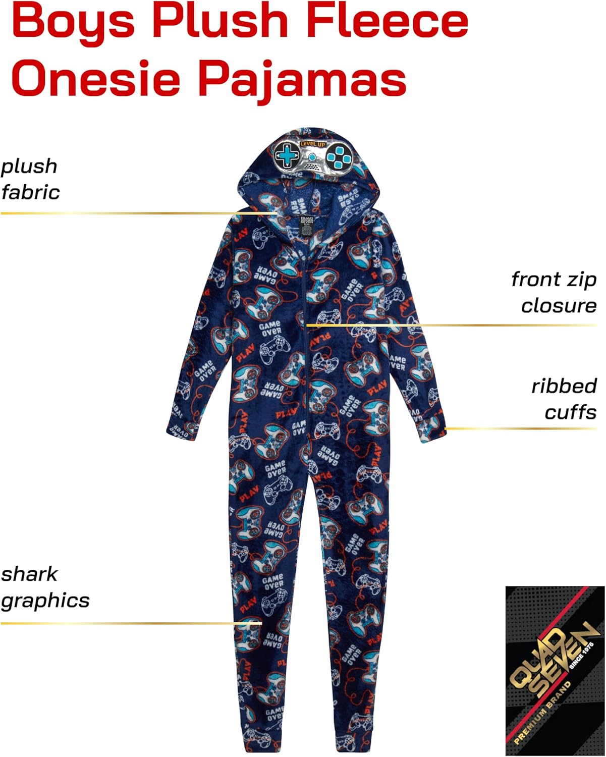Boys Plush Fleece One-Piece Pajamas with 3D Character Hood