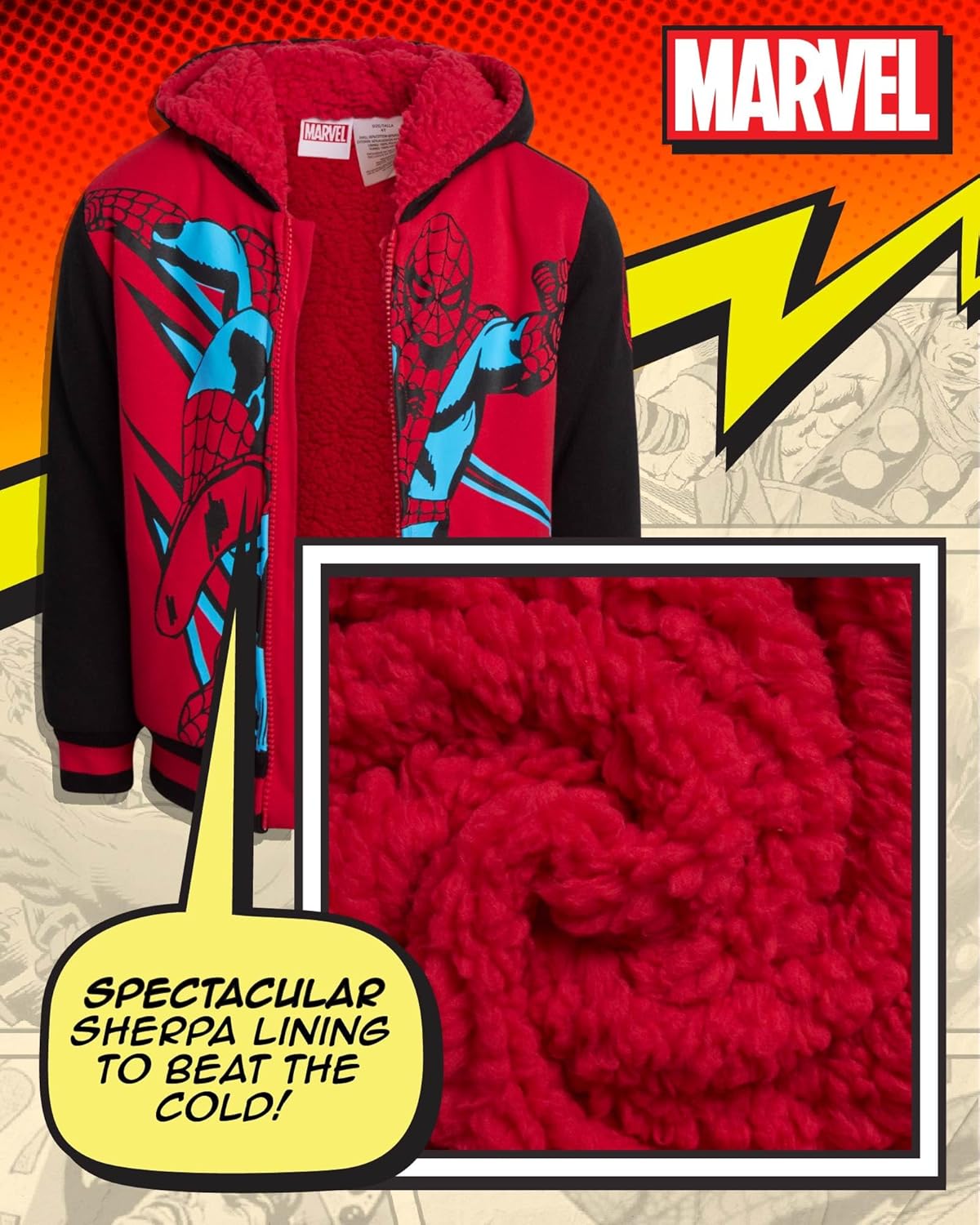 Marvel Boys Zip-Up Hoodie - Avengers Spider-Man Fleece Sweatshirt 3T-7