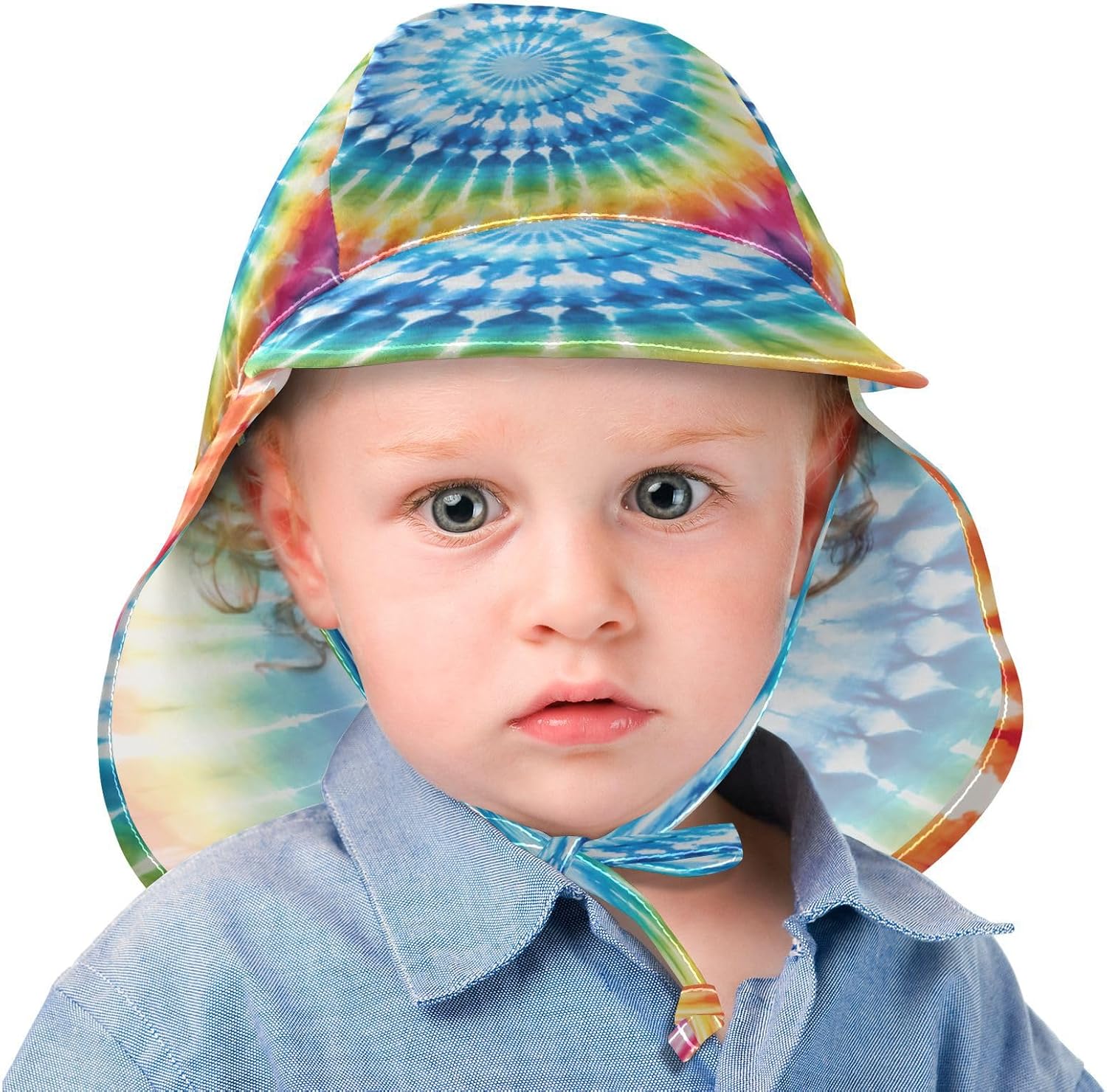 Adjustable Rainbow Tie Dye Baby Sun Hat UPF 50