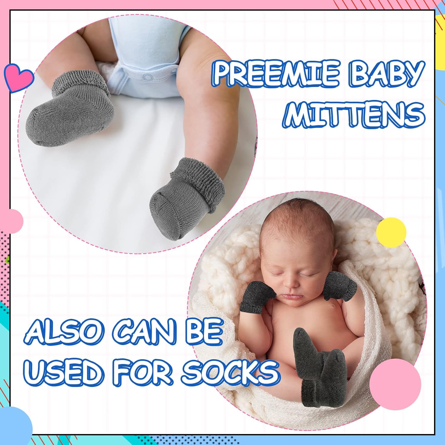 Eurzom 12-Pair Baby Mittens for Premie Boys Girls