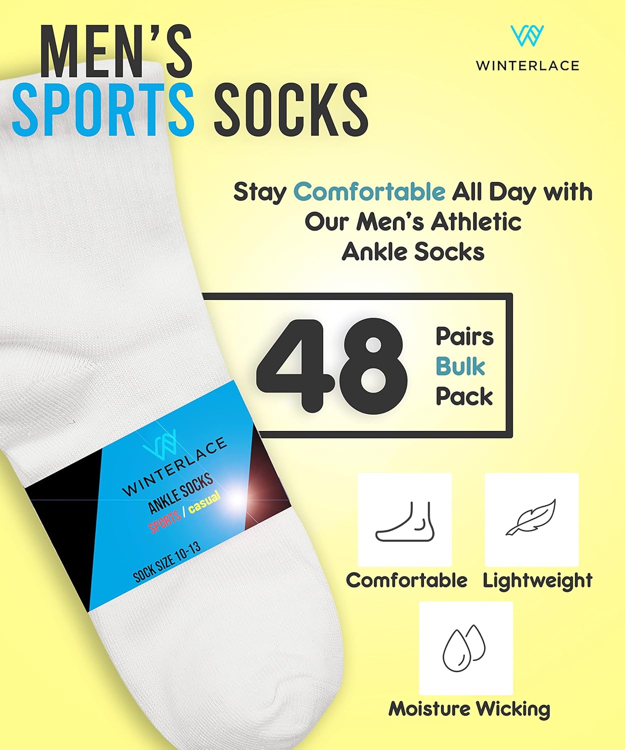 Winterlace Casual Athletic Ankle Socks 48-Pair Pack