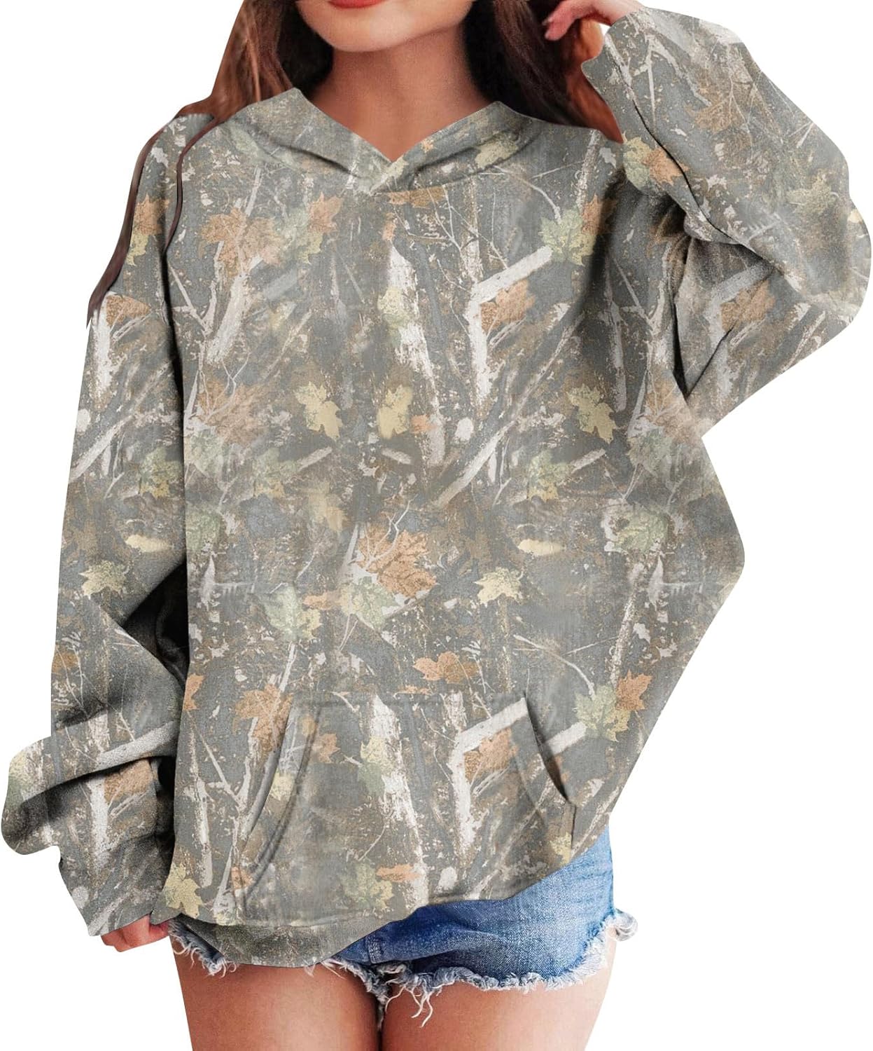 Camo Fleece Pullover for Kids with a Maple Leaf Print