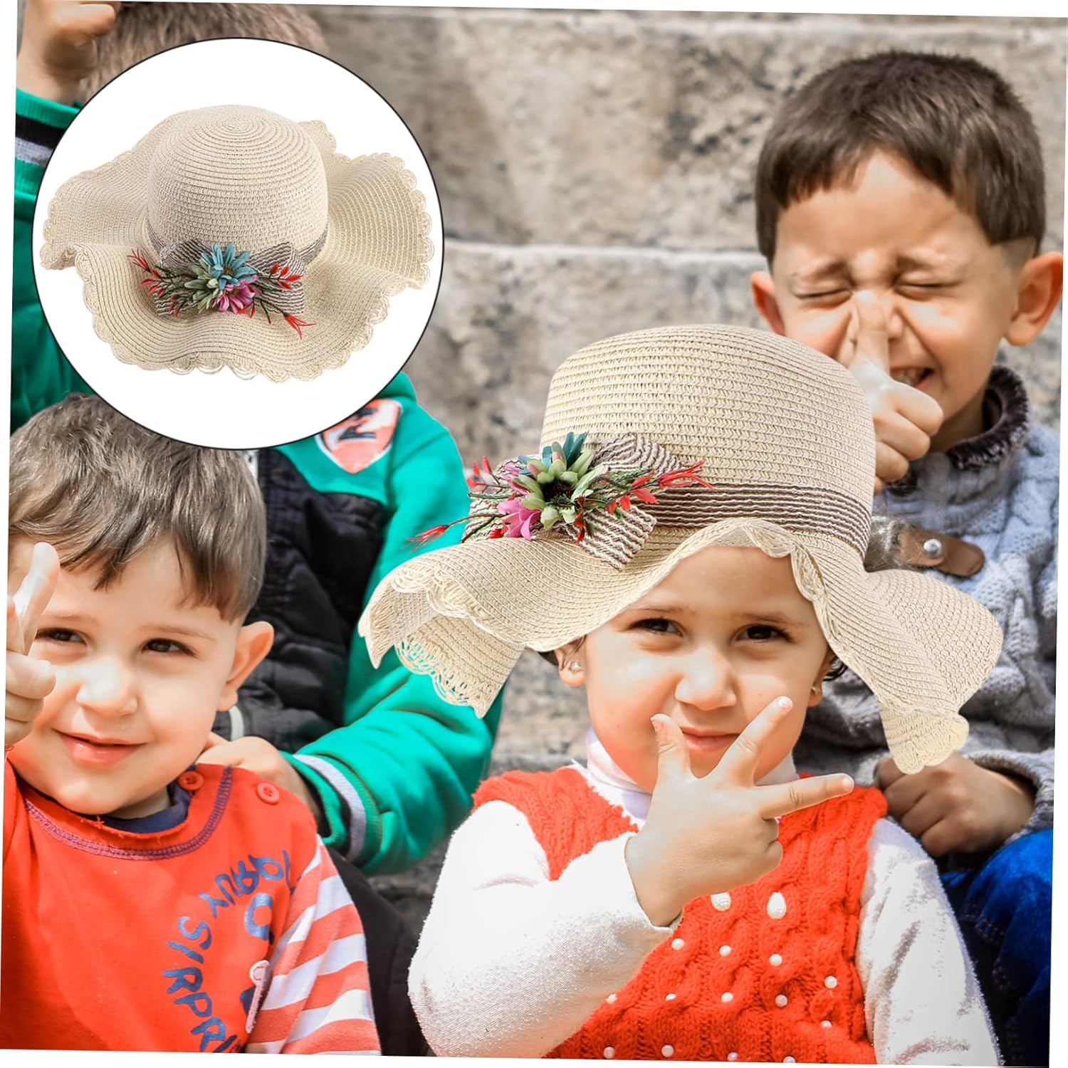 LIFKOME Boys and Girls Straw Hat Soft Breathable UV-Protective