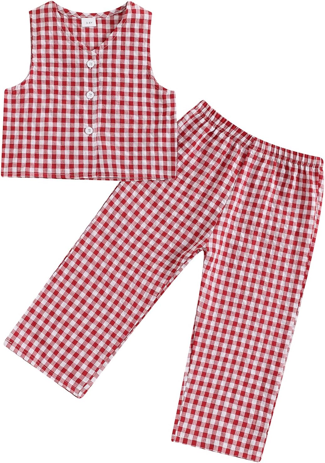 Emmababy Plaid Toddler Girl V-Neck Crop Blazer Vest Wide Leg Pants Set