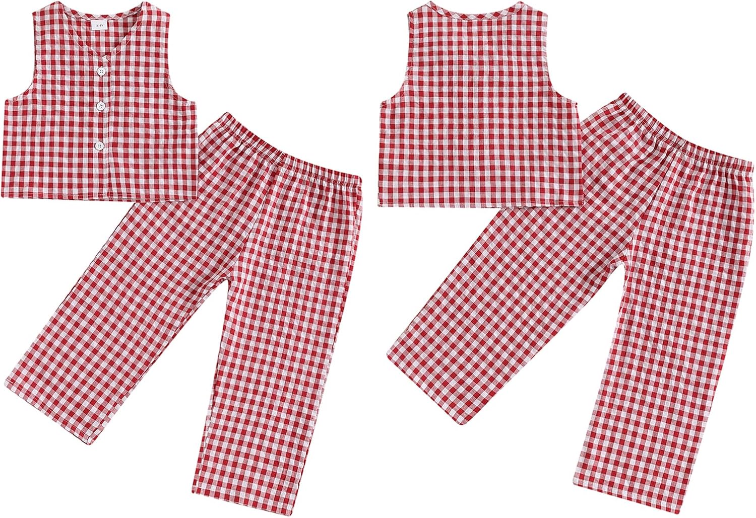 Emmababy Plaid Toddler Girl V-Neck Crop Blazer Vest Wide Leg Pants Set