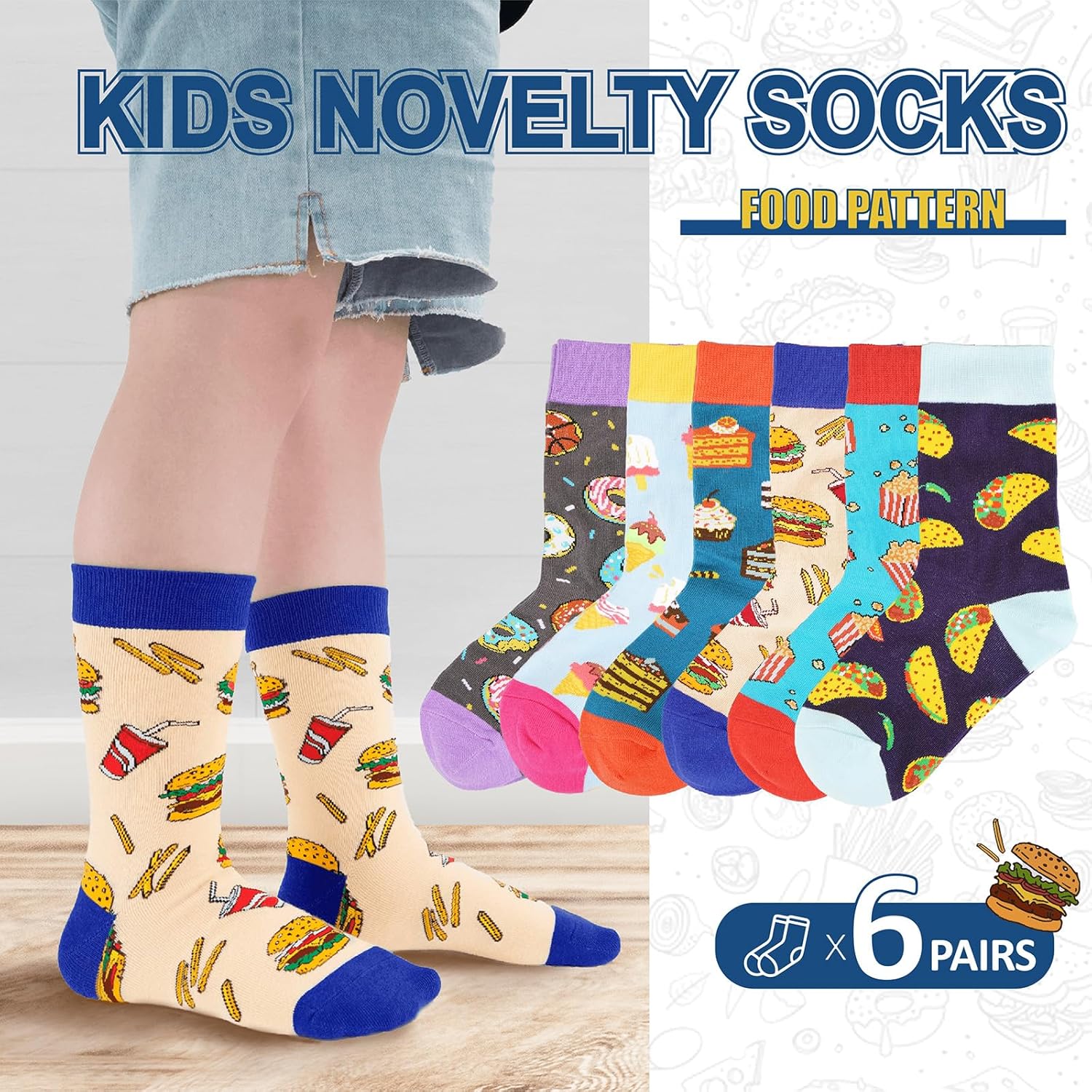 6-Pair Boys Novelty Crew Socks for Kids