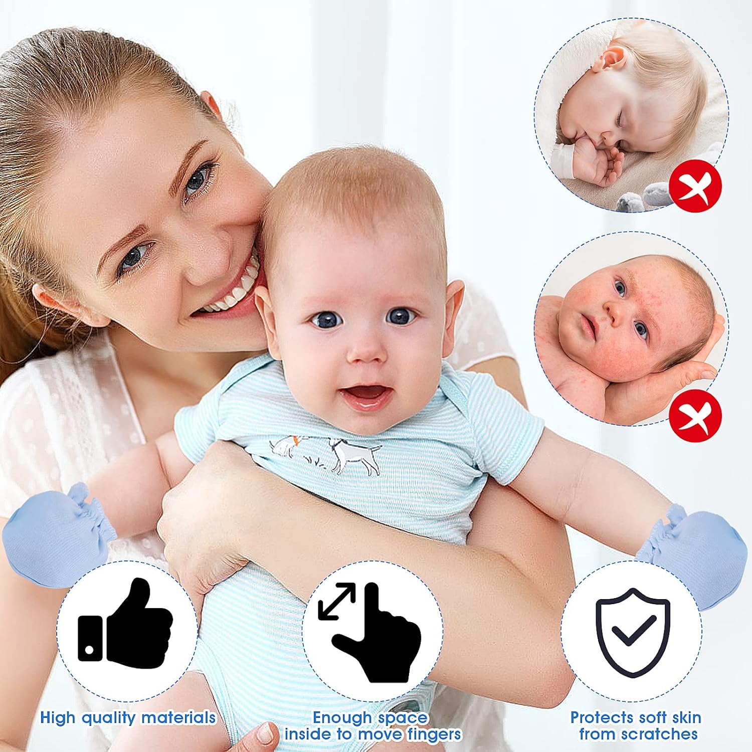 Lusofie 9 Pairs Cotton Baby Mittens for 0-6 Months