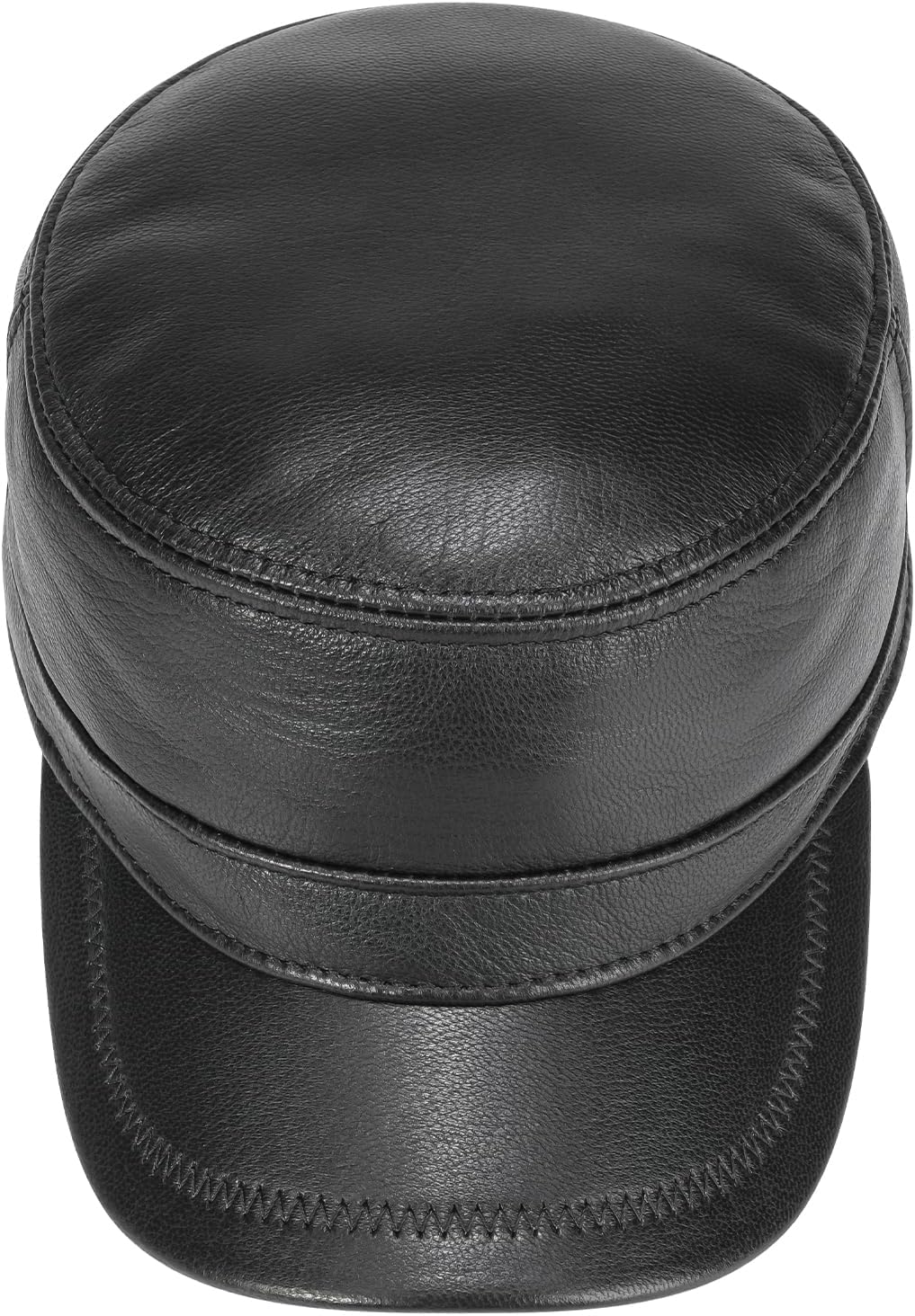 VOBOOM Leather Adjustable Flat Top Cap for Men - Military Style