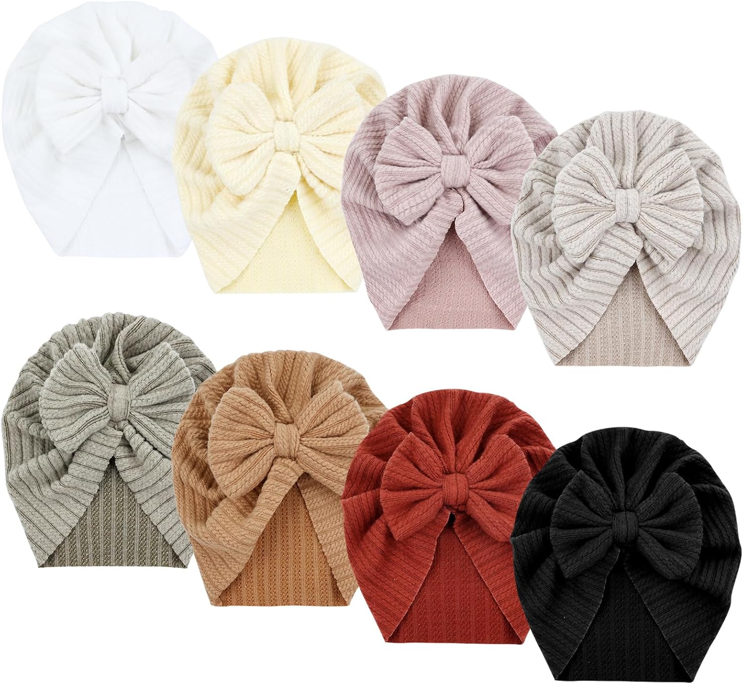 8-Piece Baby Turban Hats with Big Bow for Girls Boys