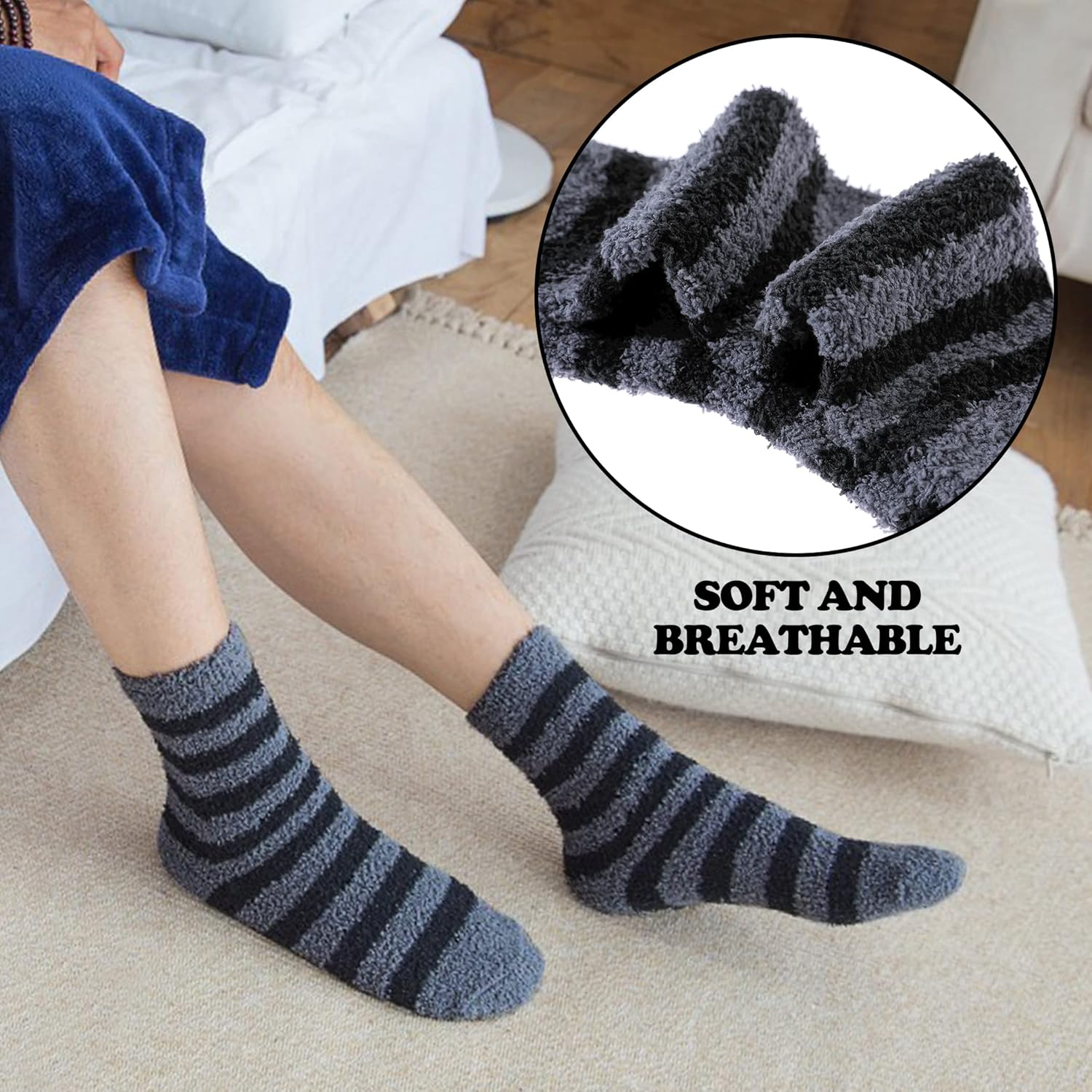 FNOVCOFuzzy Socks for Men Soft Cozy Winter Slipper Socks
