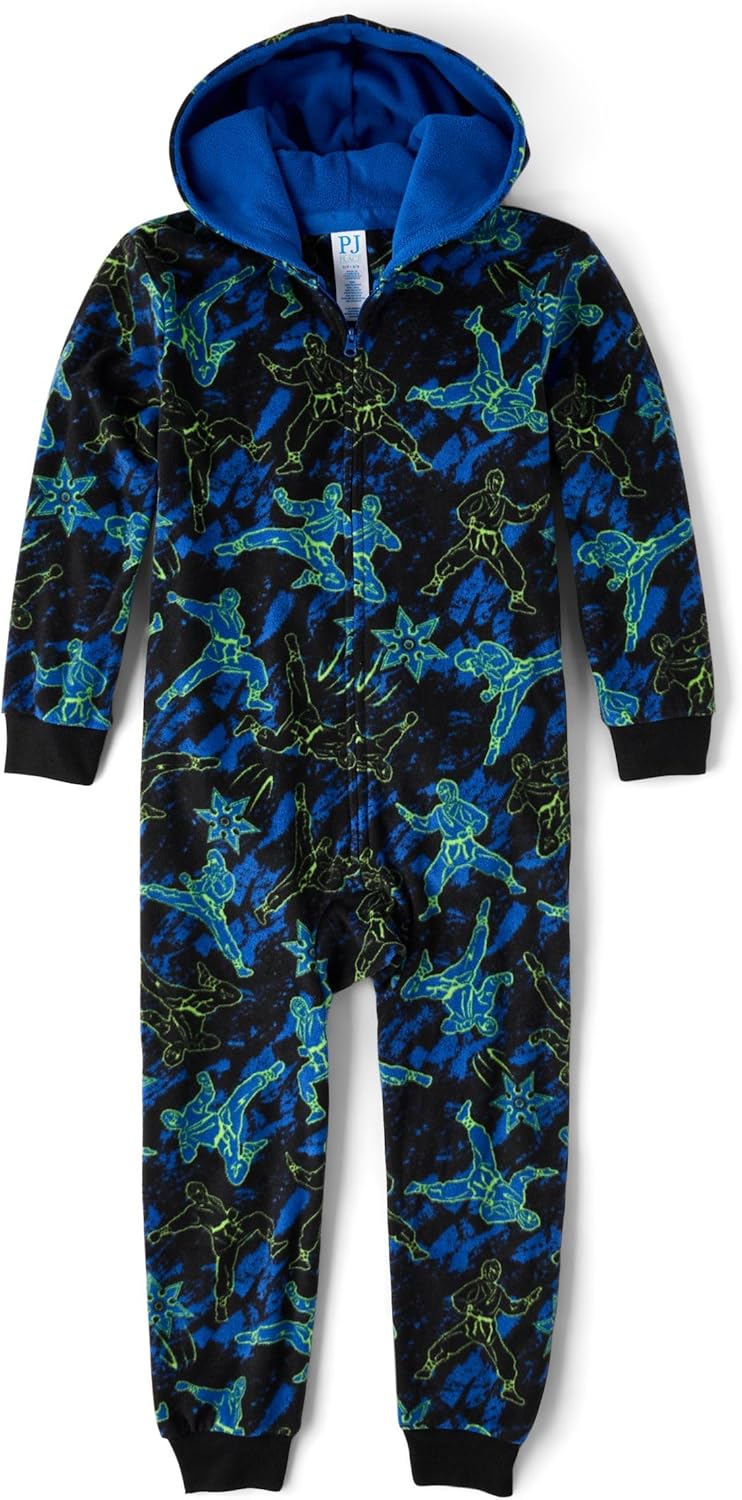 The Childrens Place Boys Fleece Hooded One Piece Pajamas