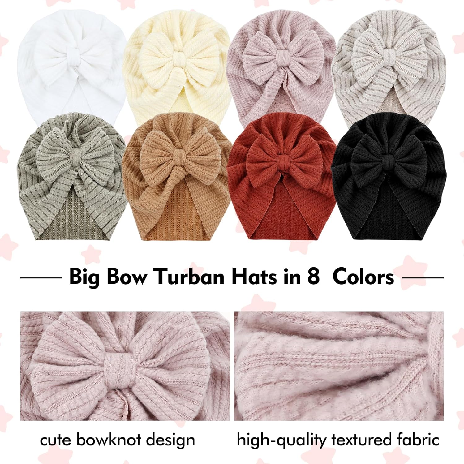 8-Piece Baby Turban Hats with Big Bow for Girls Boys