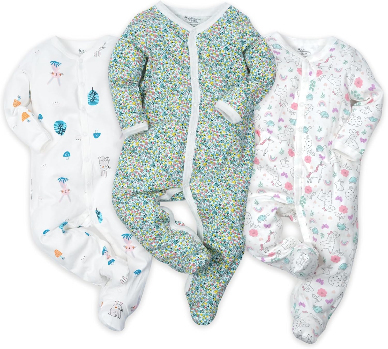 babies girls cotton footies multi pack long sleeve one-piece jumpsuit