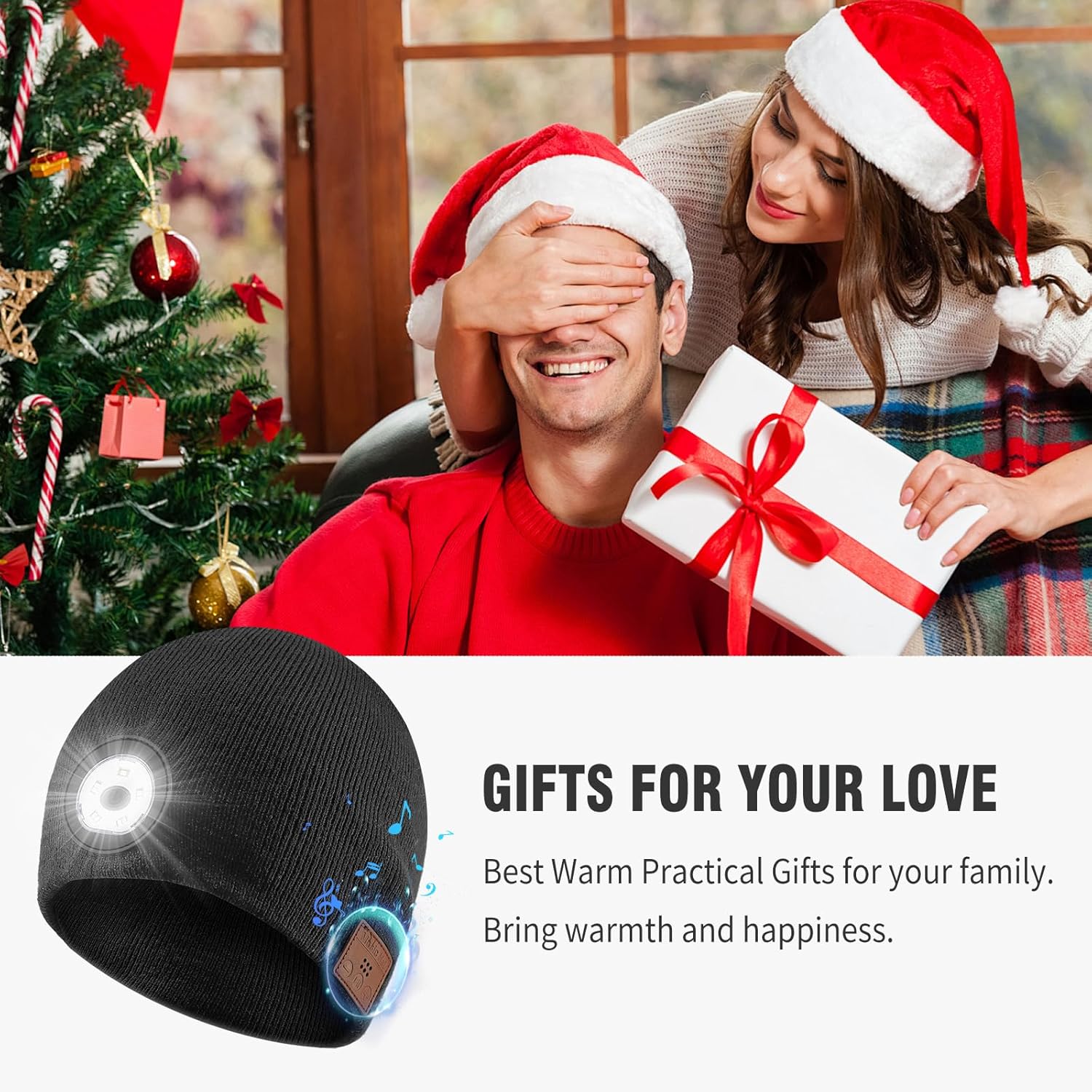 Mood Pie Bluetooth Beanie with Light Music Headlamp Built-in Speaker Mic