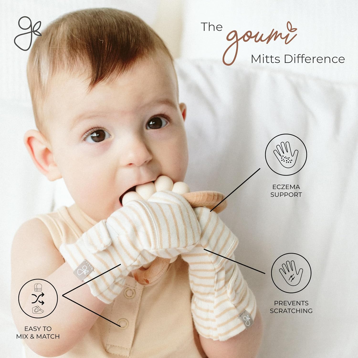Goumikids Viscose Bamboo Cotton Anti-Scratch Staying-On Mittens for Babies