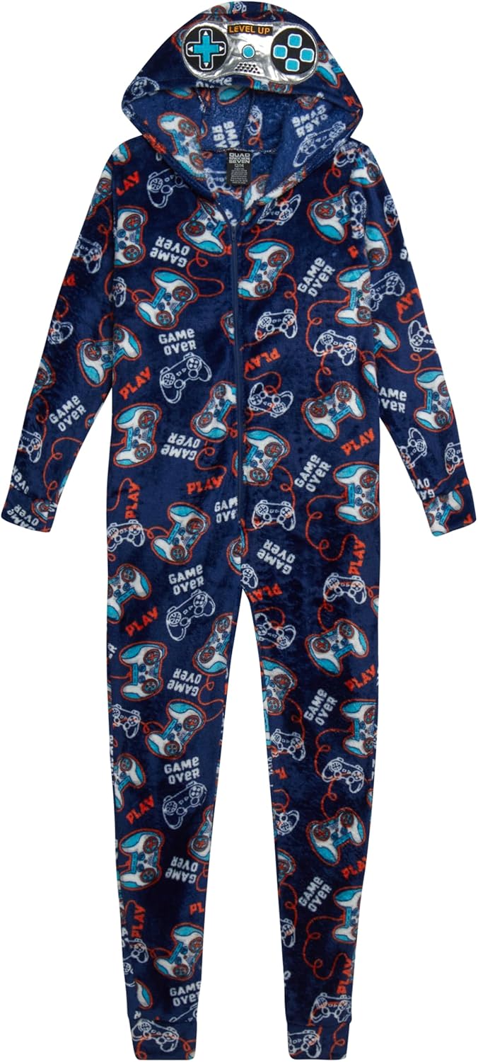 Boys Plush Fleece One-Piece Pajamas with 3D Character Hood