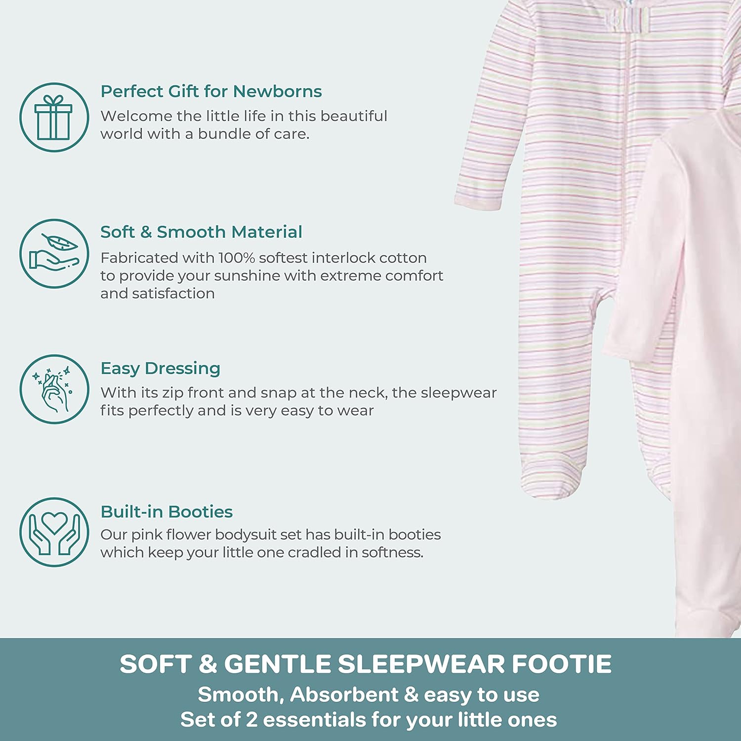 Spasilk Cotton Footie Set for Newborn Girls