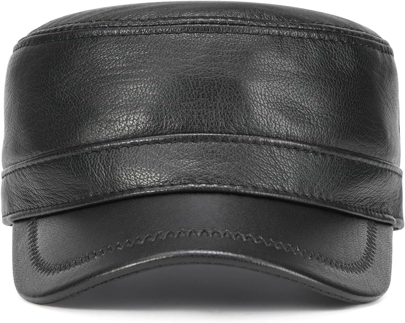 VOBOOM Leather Adjustable Flat Top Cap for Men - Military Style