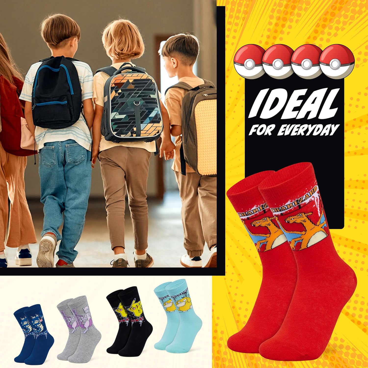Pokmon Boys Calf Socks - Super Soft Cushy for Kids